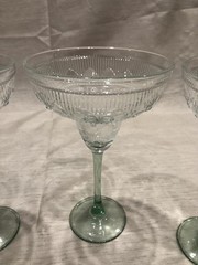 SET OF 4 CRISTAL D’ARQUES SOMBRERO MARGARITA GLASSES W/GREEN STEM ~ FRANCE