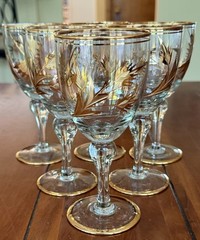 Vintage Set of 6 Gold Encrusted Wine Cordial Glasses Polish Eastern European 6″H