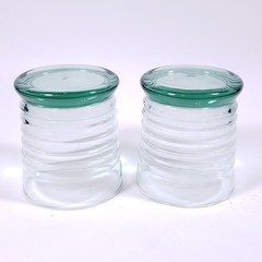 LIBBEY Sirrus Spanish Green Ribbed Double Old Fashioned & Tumbler GLASS SET