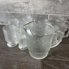 vintage Clear pitcher (1) and (9) glassware With Handles set 10 Pcs