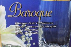 3 Baroque Gold and Platinum Crystal Glassware 24Kts Gold Band Decorated