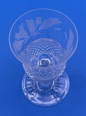 Two Edinburgh Scotland Crystal Thistle Cordial Glasses Signed