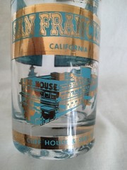 VINTAGE SAN FRANCISCO CALIFORNIA AQUA & GOLD SOUVENIR CLEAR GLASS TUMBLER CHINAT