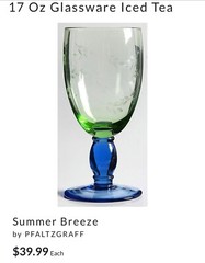 Pfaltzgraff Summer Breeze Blue Green Etched Glass Set Of 2 Iced Tea Goblets