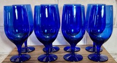 VTG Libbey Teardrop Cobalt Blue Water Wine Goblets Glasses 7 3/4” Tall Set Of 8