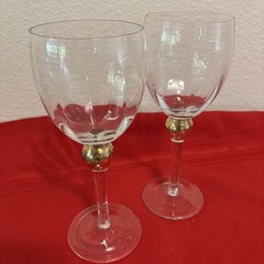 2 Gibson Golden Solitaire Water 12 Oz Goblet Wine 24K Optic Glass Steam 8.5″ Vtg