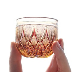 Premium Sake Glass Japanese Style Hand Cut Design Shot Glassware 2oz Amber Red
