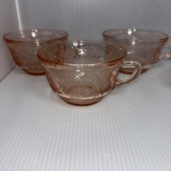 Set of 5 VTG Federal Glass, Normandie Bouquet and Lattice Pink Depression Cups