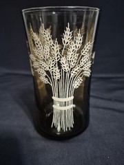 BROWN FALL AUTUMN LIBBEY FRAMCO WHEAT SHEAF PATTERN GLASSES VINTAGE LOT OF 6