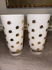 Vintage MCM White Glasses With 22k Gold Elephants Throughout Beautiful!