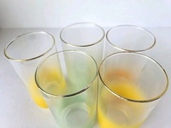 Vintage Libbey Frosted Ombre Drinking Glasses Set of 5 MCM Gold Rim Tumblers