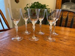 Crystal Saski 7 3/4” Frosted Pineapple Stem 8 oz. Wine Glasses Made in Japan (6)