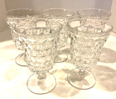 VTG Fostoria American (5) Clear 5-1/2 Inch Low Water Goblet 1950s MCM Stem Glass