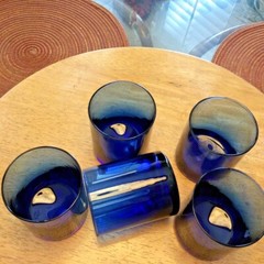 5 – Unique Cobalt Blue Recycled Wine Bottle Short Flat Wine Punt Glasses