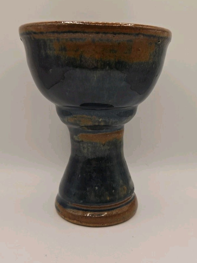 Art Studio Pottery Goblet Chalice Footed Drip Glaze-Handmade 5.5″ Small