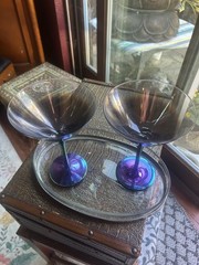 Vtg. 2 Martini Cocktail Glasses for Neiman Marcus Rainbow Iridescent 7.5”tall
