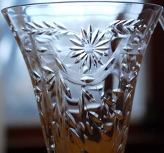 SENECA Antique Set 4 ETCHED CRYSTAL WATER GOBLET GLASSES Hand Blown OPTIC Floral