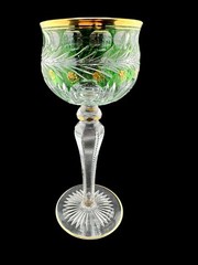 BOHEMIAN MOSER STYLE GREEN CUT-TO-CLEAR GOBLET WITH GOLD GILDING