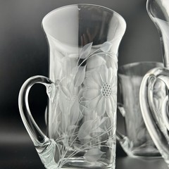 WJ Hughes Corn Flower Imperial 5″ Handled Tumblers Set 5 12 Petal Antique