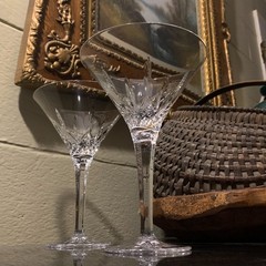 2 Waterford Crystal 14 Ounce Lismore Oversized 7 3/4″ Martini Glasses – Pristine