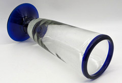 Mexico Hand Blown Beer Glass Clear With Cobalt Blue Rim & Base Barware Drinkware