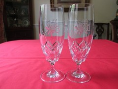 Set of 4 Vtg Bohemia Crystal Czech BOC60 Cut Floral Pilsner Beer Glasses 7 1/8″