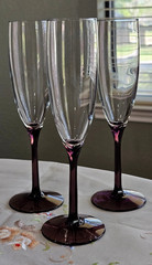 Set of 3 Vintage Libbey Domaine Amethyst Purple Tulip Stem Flutes 9″