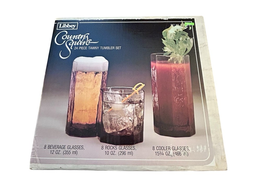 Libbey Glassware 24 Pc Tumbler Set Tawny Brown Country Squire 82437T NOS READ
