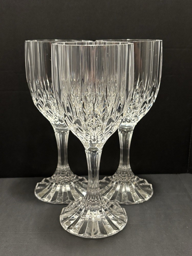 3 PC Cristal d’Arques JG Durand Bretagne Clear Cut Crystal Wine Glasses