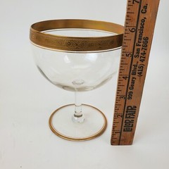 Set of 4 Italian Crystal w/Gold Encrusted Swag Rim Dessert Glasses 5.5″H X 4.5″W