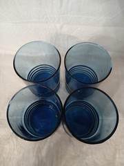 Handblown Juice Glasses Cobalt Blue Tumblers -Rare Color- Set Of Four