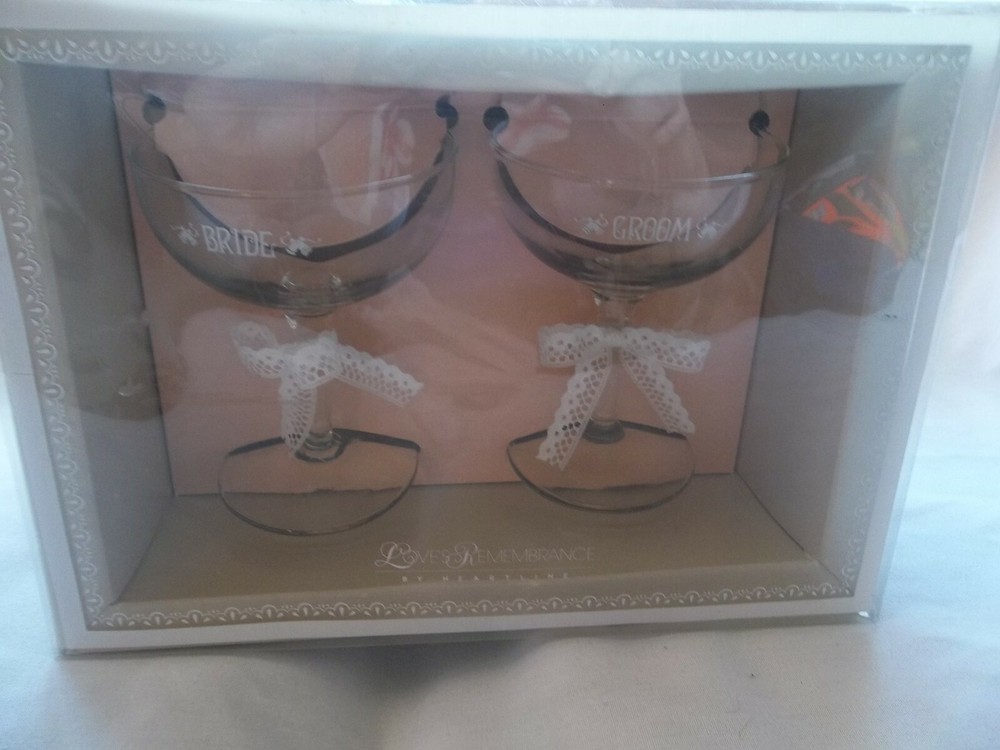 Vintage Anniversary Champagne Glasses Loves Remembrance By Heartline- Bin N