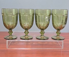 Set of 4 LIBBEY GIBRALTAR DURATUFF Olive Green ICED TEA GOBLETS 7″