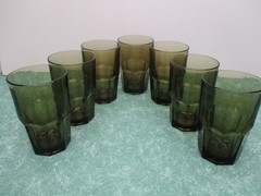 Set Of 7 Crisa Boston Mocha Brown Glasses/Tumblers 5 3/8” Tall 14oz
