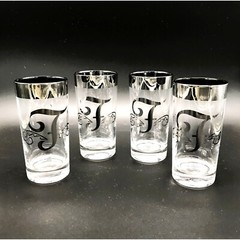 D. Thorpe Style Highball Glasses Initial F Monogram Glastonbury Silver Set (4)
