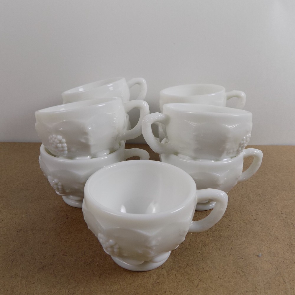 9 Westmoreland Milk Glass Paneled Grape Punch Cups