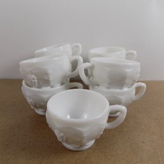 9 Westmoreland Milk Glass Paneled Grape Punch Cups