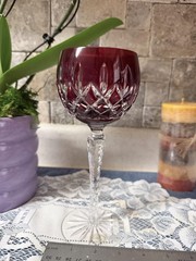 Ajka Red Cut To Clear Crystal Wine Glass Long Stem Hungary 24% PbO Decor
