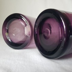 Hand Blown Art Glass Tumblers Vase Candle Holders Purple Amethyst 5.75″ Set of 2