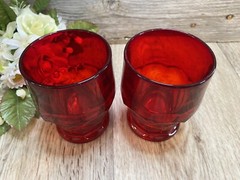 Vintage Ruby Red Drinking Glasses Cups Glassware Unique Design Stackable Tumbler