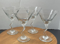 Set of 4 Z Stem 6.5″ Libbey Martini Glasses Crooked Zig Zag Clear Glass Barware