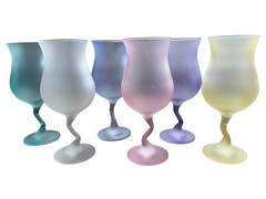 Postmodern Set x6 Libbey Z Stem Zig Zag 1980s Pastel Frosted Satin Wine Glasses
