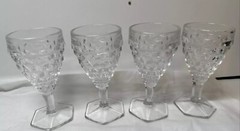 Vintage Clear Glass American Fostoria Hexagon Base Stem Wine Juice Glasses 4