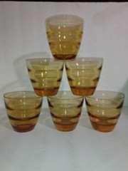 6 Vintage MCM Hazel Atlas WATERFALL Amber Vintage Cordial Juice Glasses Bee Hive