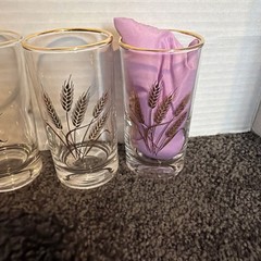 Set Of 4 Vintage Homer Laughlin Golden Wheat 22k Gold 4 Oz Juice Glasses MCM