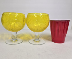 Vtg 2pc Secla Sigma Taste Setter Cabbage Leaf Yellow* Glass Goblets Portugal 60s