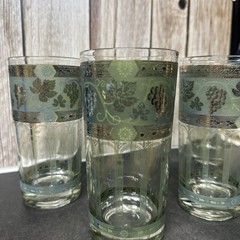 Vintage Golden Grapes Barware Glasses Grapes Columns Cera Mid Century
