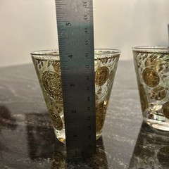 3-Vtg Culver MCM 22K Gold Coins & Ivy Lowball Whiskey Barware Glasses 4″