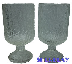 2 VINTAGE INDIANA GLASS CRYSTAL ICE CLEAR TREE BARK FOOTED TUMBLER GOBLET 6″