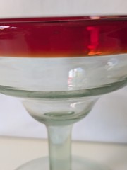 Hand Blown Margarita Glass w Ruby Red Rim